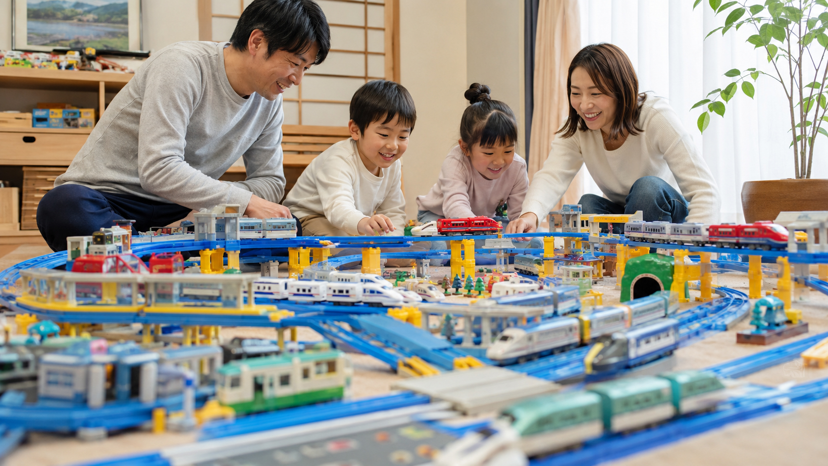 青いプラレールと新幹線